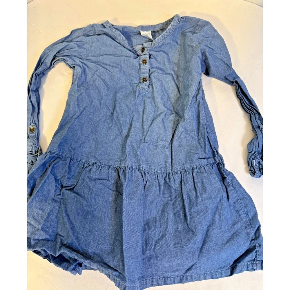 Carter's Girls Tunic Top Shirt Girl's 6/6X Small Blue Chambray Denim Coastal
